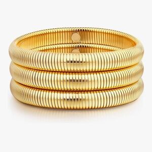 NEW 14k Gold Plated Stackable Chunky Gold Bracelet Set